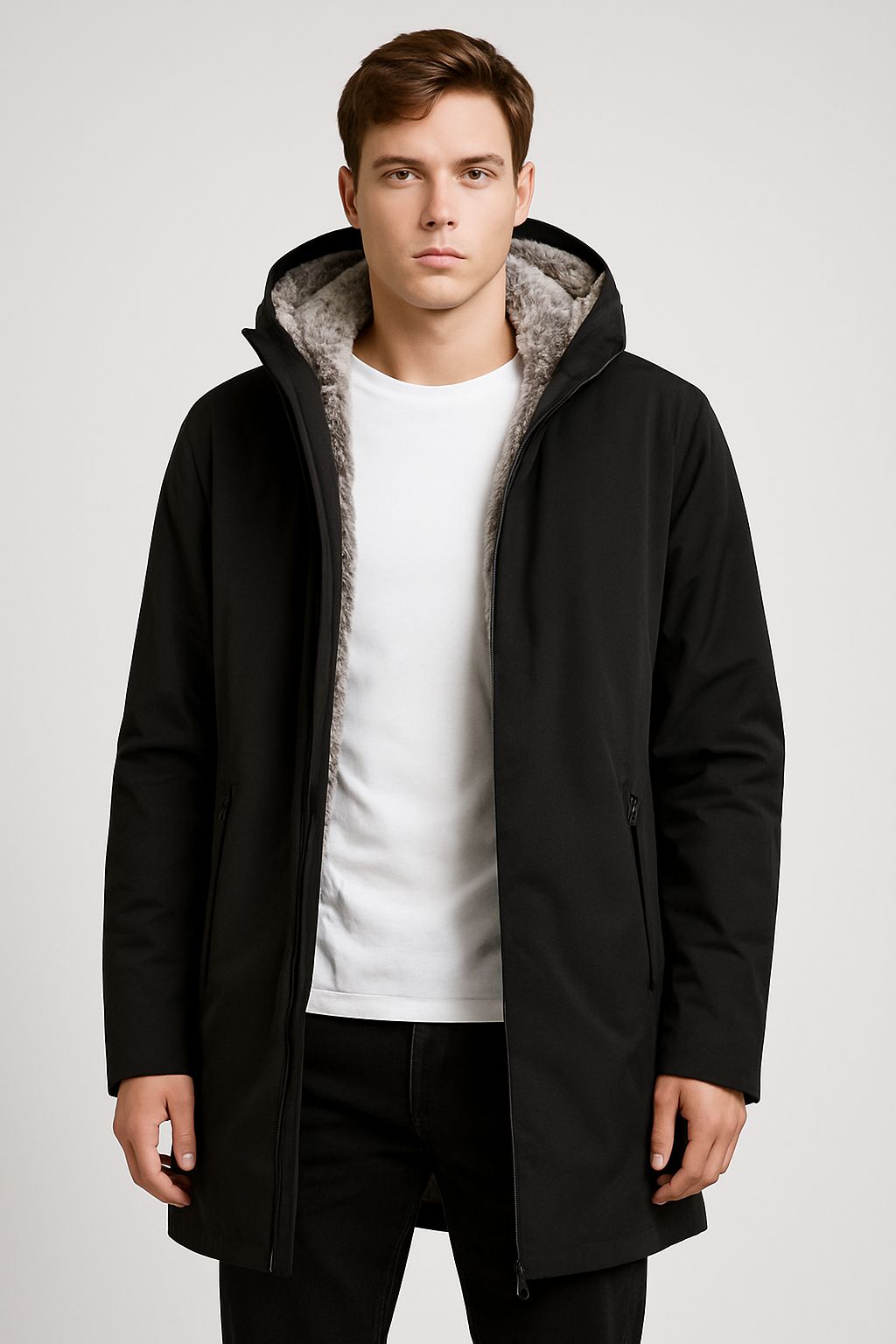 Giubbino Lungo Uomo con Interno in Pelliccia